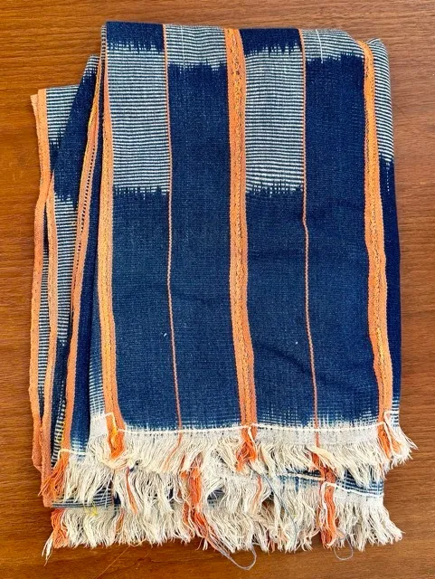 Blue, orange Vintage African Baule Cloth - throw blanket