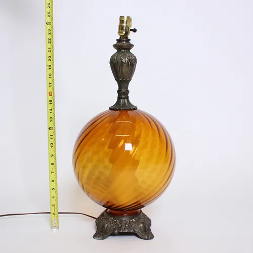 Vintage 1960s/70s Mid-Century Amber Glass Globe Lamp, Hollywood Regency
