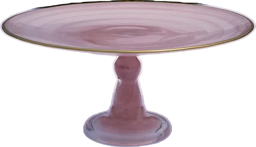 Pink Glass Cake Stand with Gold Rim