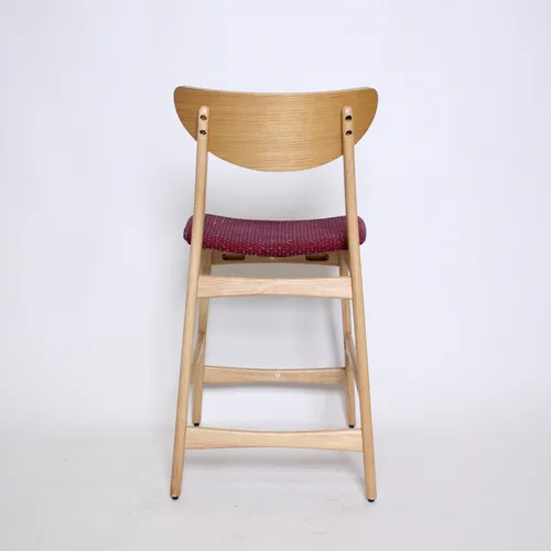 Natural Wood Counter Height Stool, Burgundy Seat