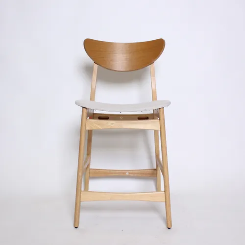 Natural Wood Counter Height Stool, Beige Fabric Seat