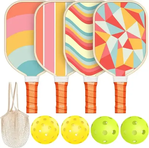 Orange, pink, yellow, mint, teal pattern Pickleball paddle set