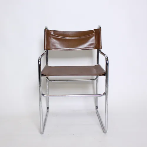 Brown Leather Chair, Metal Frame