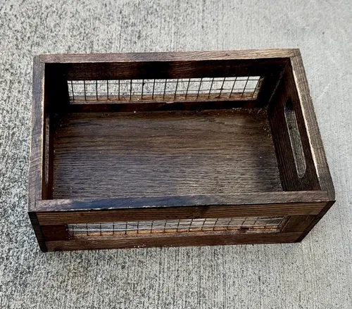Dark wood & wire tray/basket - farmhouse