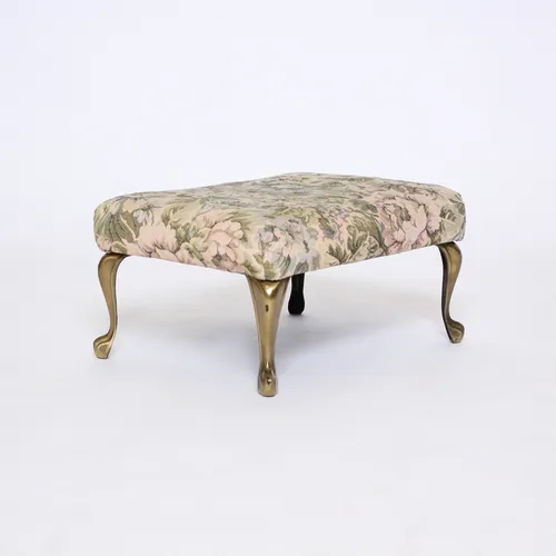Floral Fabric and Brass Footstool