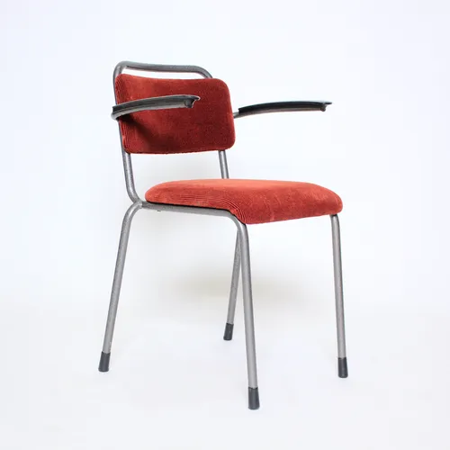 Rust red upholstered fabric & metal chair