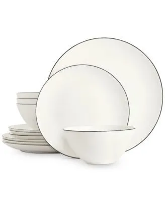 Hotel Collection Bone China White dish set, black line