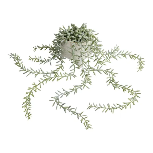 Faux Small Green String of Bananas in cream ceramic pot