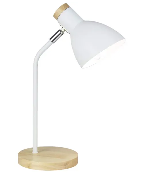 White Metal with dark wood detail Desk Lamp