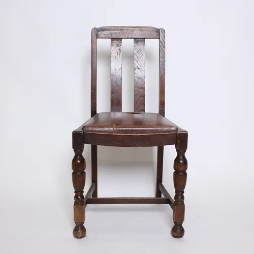 Vintage Mission Wood Chair, Brown Leather seat