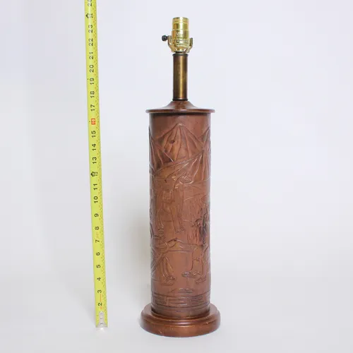 Angel Pazmino Tooled Leather and Wood Lamp