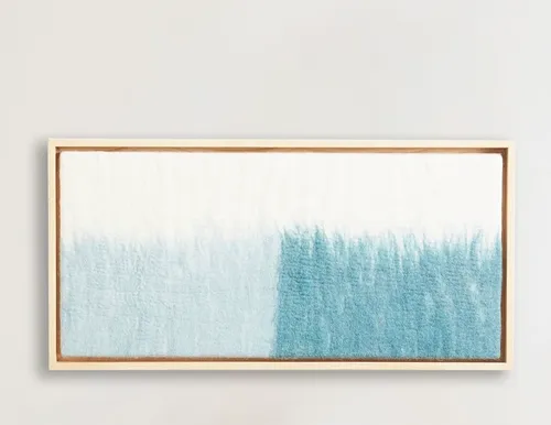 Beige/Teal Wood Framed West Elm Felt Cleared Wall Art 36