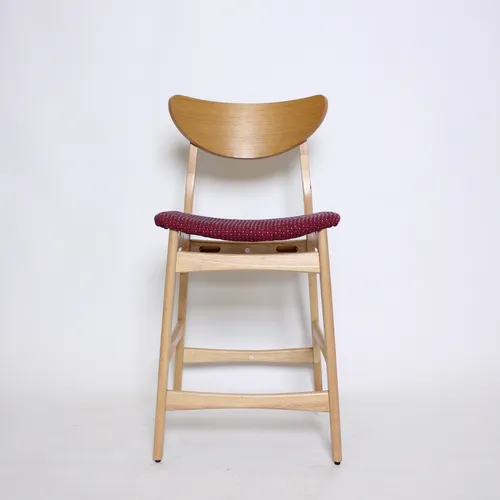 Natural Wood Counter Height Stool, Burgundy Seat