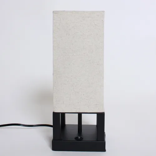 Grey Fabric Box Lamp w/ Wood Base