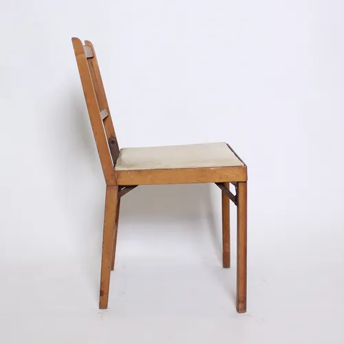 Wood Folding Chair, Beige Vinyl Seat