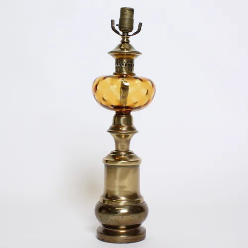 Orange Glass Lamp With Metal Base & Top