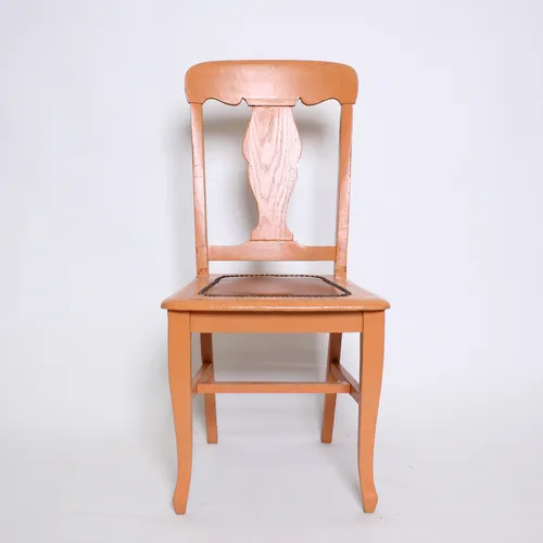 Orange Wood Chair, Brown Seat