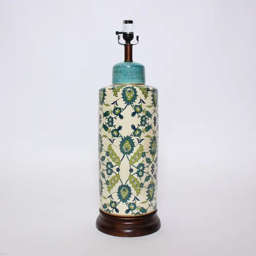 Ceramic Lamp w/ Green Floral Designs