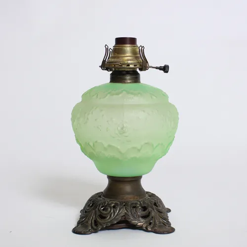 Green Glass Lamp w/ Metal Base