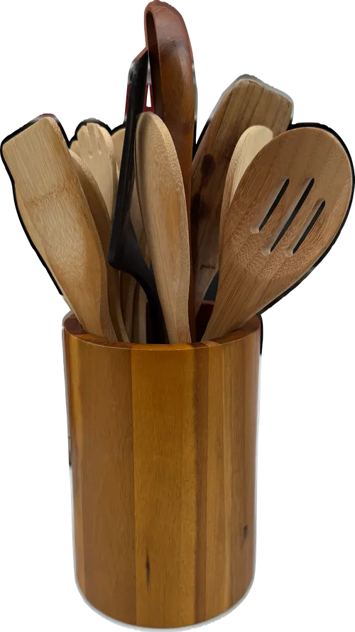 Bamboo Kitchen Utensils and wooden holder