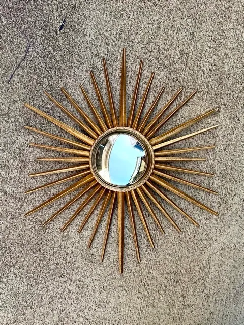 MCM Gilt Brass Sunburst Convex Mirror