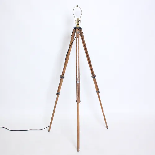 Brown Wood Vintage Camera Tripod Lamp
