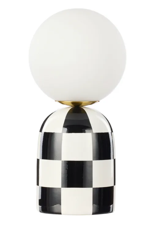 Black & White Checkered, Frosted Glass Globe Table Lamp