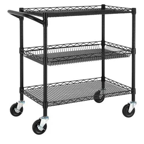 Black 3-tier wire rolling cart