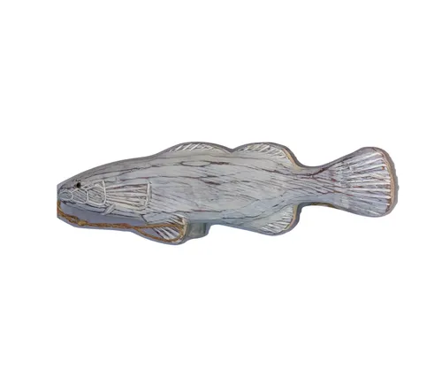 White Wood Carved Fish - hanging