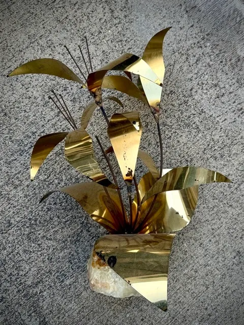 MCM Brass Floral Sculpture on quartz stone - Brutalist