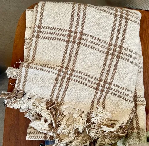 Beige & Brown Latte Farmhouse Plaid Throw Blanket