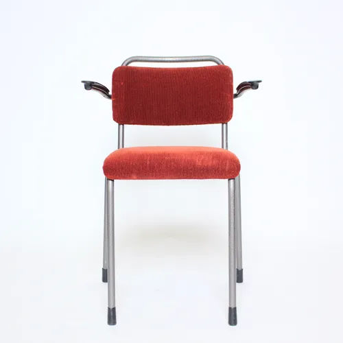 Rust red upholstered fabric & metal chair