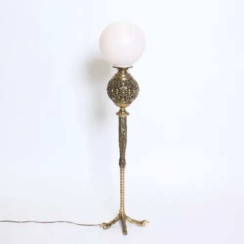 Golden Brass Ostrich Leg Lamp with Globe