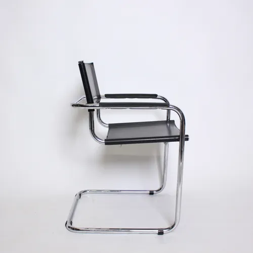 Vintage Black Leather Chair Chrome Frame