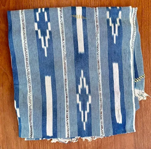 Blue, white, yellow Vintage African Baule Cloth - throw blanket