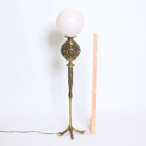 Golden Brass Ostrich Leg Lamp with Globe