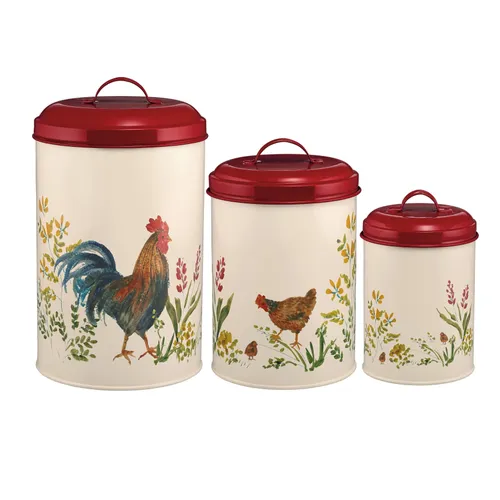 Paula Deen 3 Piece Garden Rooster Canister Set - Vintage, cottage style