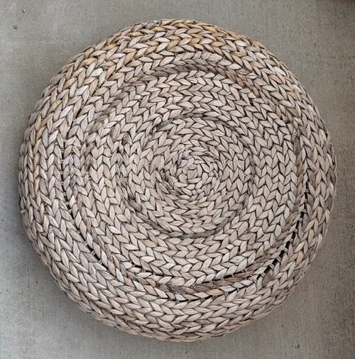 Bamboo Boho Floor Stool - rattan/banana fiber/seagrass ottoman 24