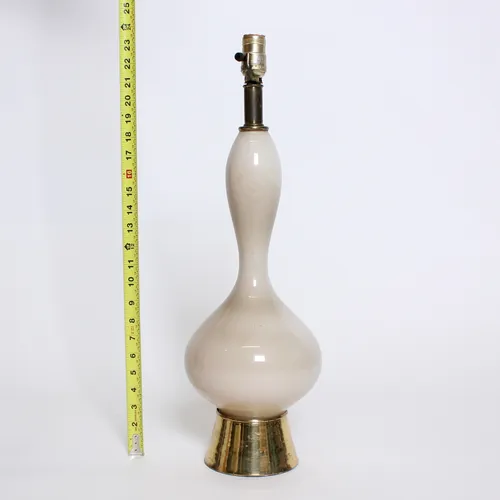Beige Ceramic Lamp, Brass Base, Mid Century
