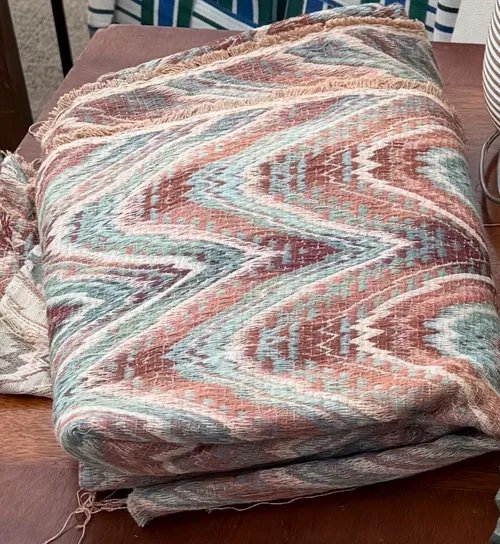 Vintage (80s-90s) Kravet abstract woven kilim chevron texture fabric , southwestern style, terracota, sea foam green