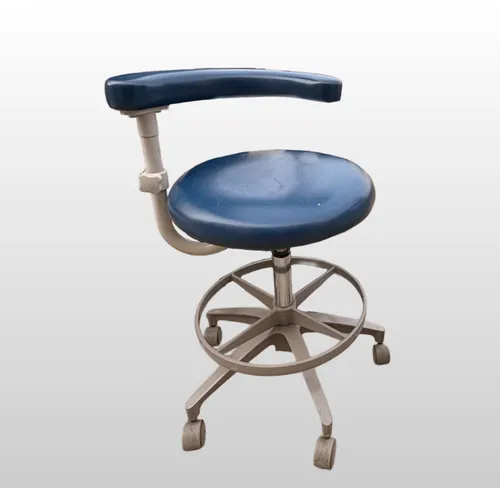 Blue Vintage Rolling Dentist/Medical Stool with back rest