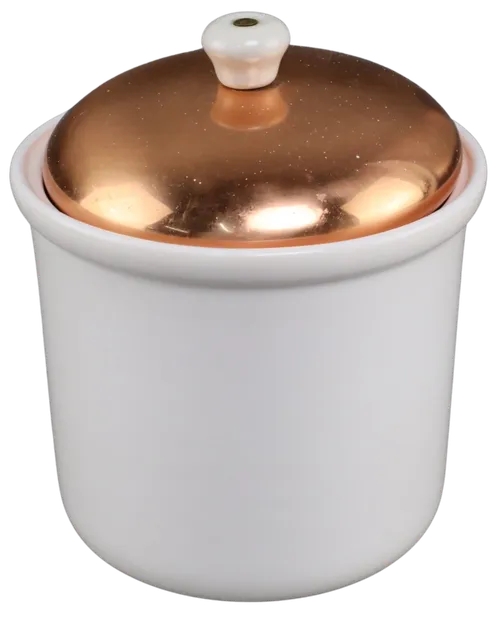 White Ceramic Canister With Copper Lid - Medium