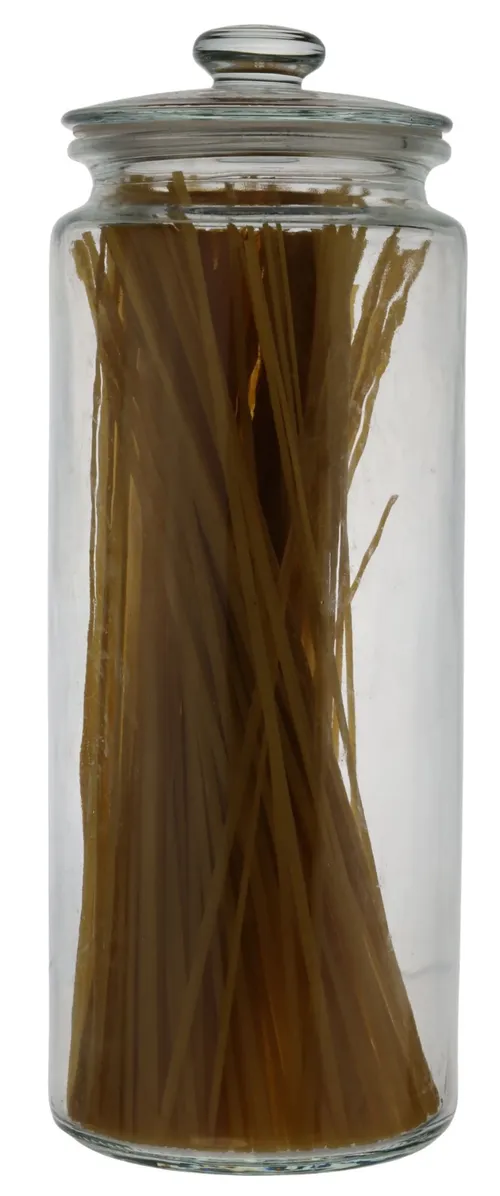 Clear Glass Canister With Lid Containing Spaghetti Noodles 