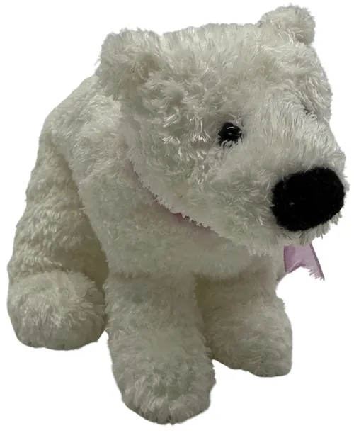 White Stuffed Polar Bear With Pink Ribbon Plush