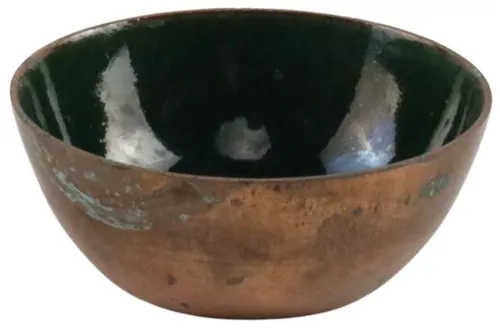 Copper Pinch Bowl With Green Moss Enamel
