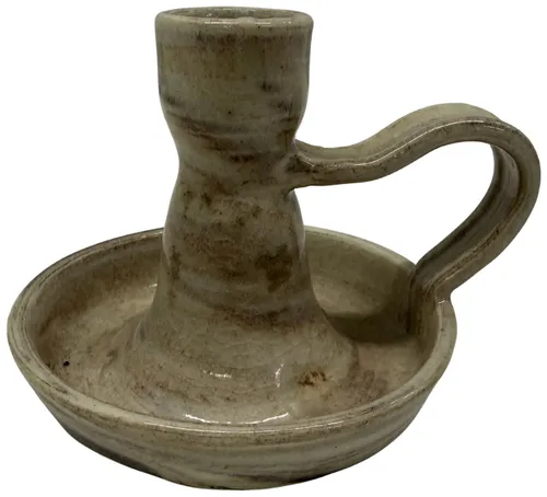 Beige Pottery Taper Candle Holder With Handle