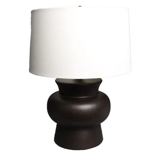 Brown Buddha Belly Table Lamp With White Shade