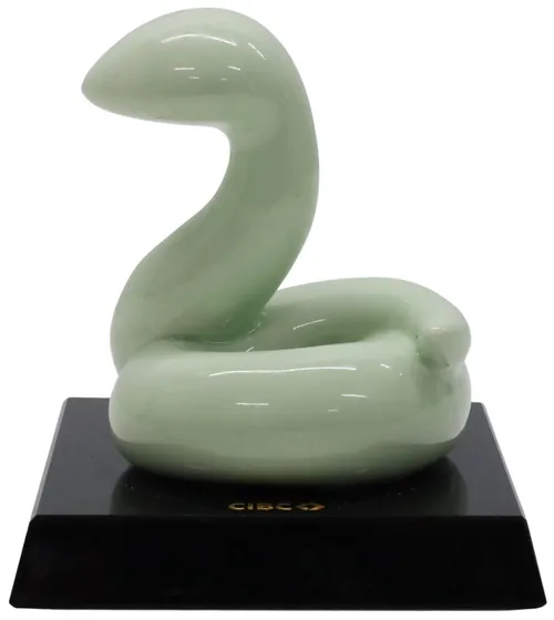 Green Snake On Wood Base
