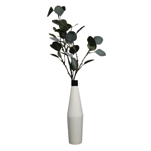 Slender Geometric Cream Vase With Black Collar With Eucalyptus 