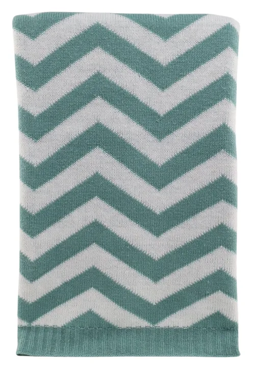 Teal & White Chevron Knit Throw Blanket